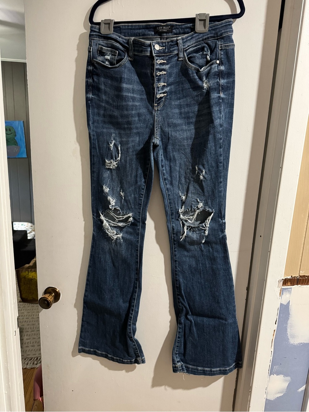 Judy Blue Dark Blue Distressed Flare Jeans